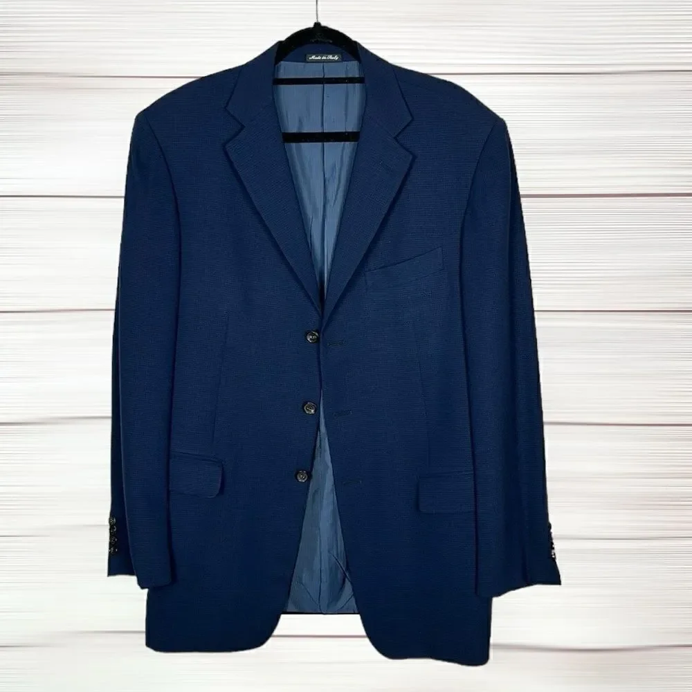 Pal Zileri Wool Blue Suit Jacket Blazer 3 Button Front Double Vented Italy 42L